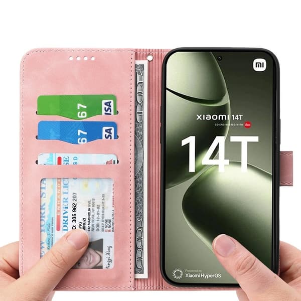DIERFENG DF-03 för Xiaomi 14T Plånboksfodral Konstläder - Rosa
