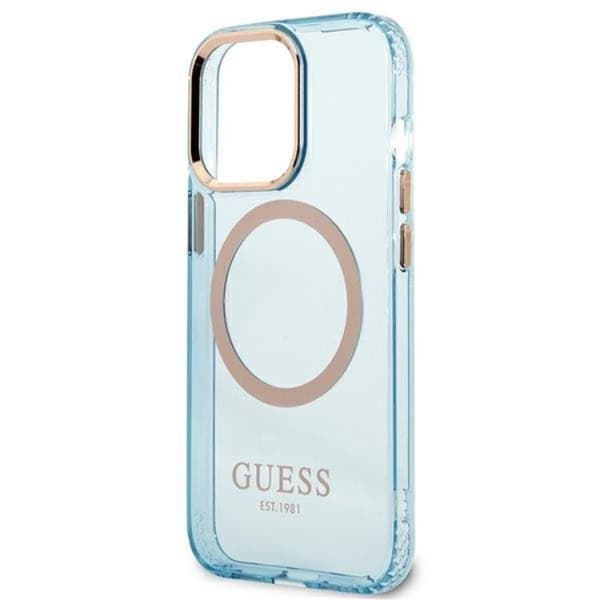 GUESS iPhone 13 Pro Skal MagSafe Guld Outline Translucent - Blå Blå
