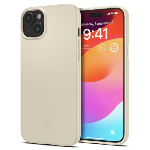 Spigen iPhone 15 Plus -puhelimen suojakuori Thin Fit - Mute Beige Beige