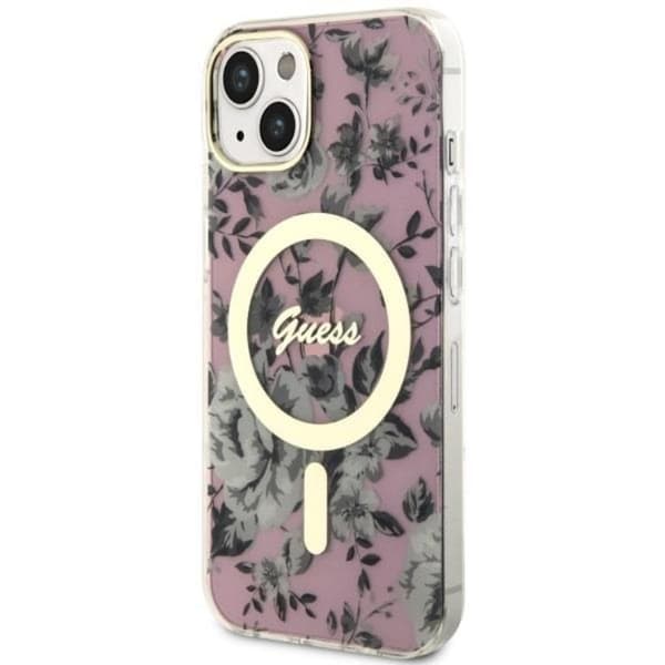 Guess Mobilskal till iPhone 14 MagSafe Flower - Rosa