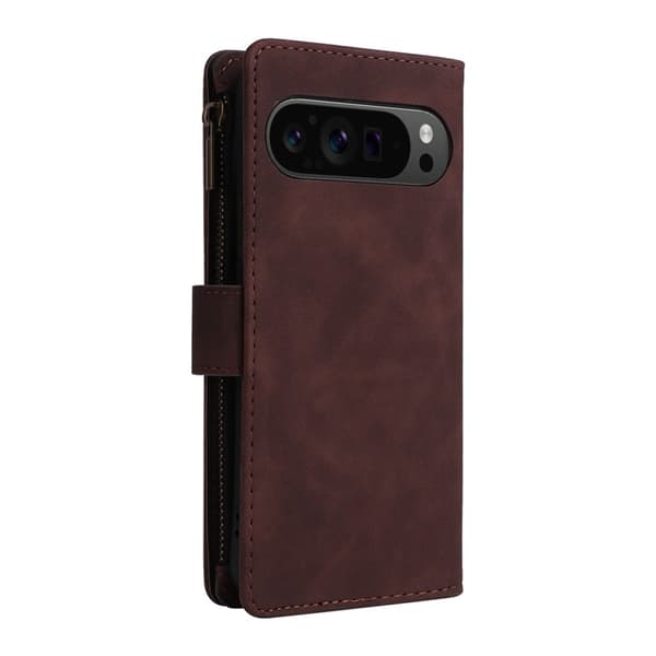 Google Pixel 9 Pro XL/10 Pro XL Plånboksfodral Zipper med Strap - Coffee Brun