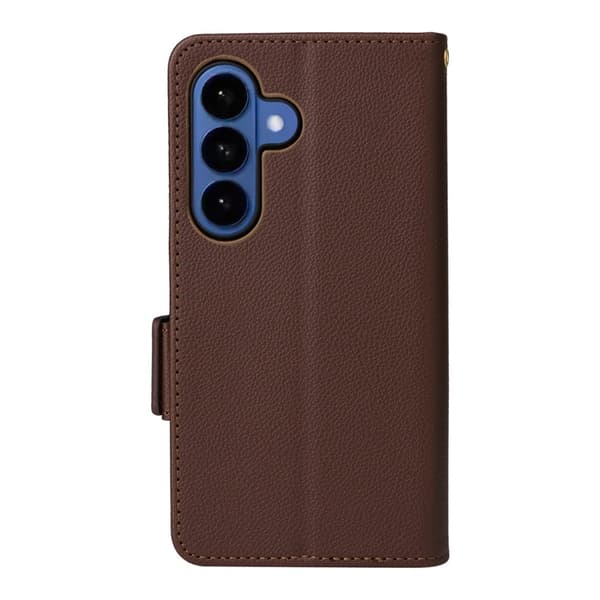 Galaxy S26/S26 Pro Plånboksfodral Litchi Konstläder med Rem - Brun Brun