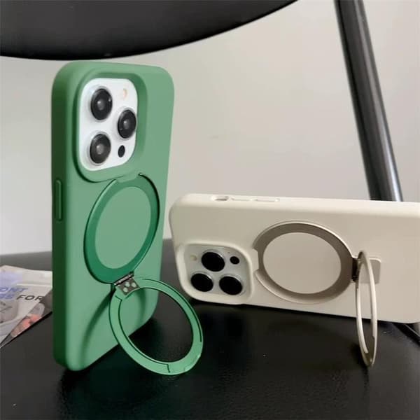 Mobilskal för iPhone 15 Pro Max MagSafe Liquid Silikon Kickstand - Armégrön Grön
