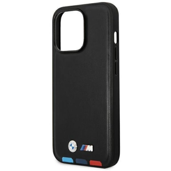 BMW iPhone 14 Pro Skal Läder Stamp Tricolor - Svart