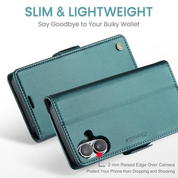 CASEME iPhone 16 Plånboksfodral Konstläder RFID-Skydd Grön