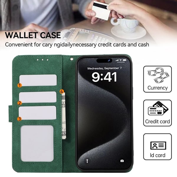 ABEEL iPhone 15 Pro Max Plånboksfodral Konstläder RFID Skydd Grön