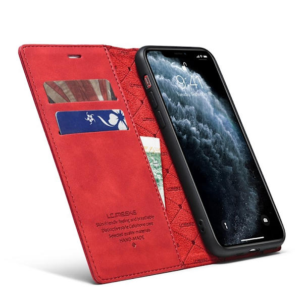 LC.IMEEKE iPhone 11 Pro Max Plånboksfodral i Konstläder - Röd