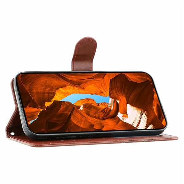 OnePlus 15 5G Konstläder Plånboksfodral Imprinted Rosa Butterfly - Brun Brun
