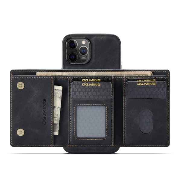 DG.MING M1 Series Plånboksfodral Konstläder TPU för iPhone 13 Pro - Svart
