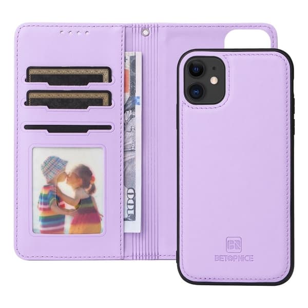 BETOPNICE iPhone 11 Plånboksfodral Magnetiskt Detachable Konstläder - Lila