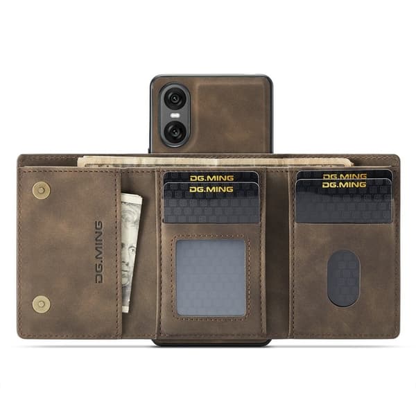 DG.MING Sony Xperia 10 VI Kickstand Konstläder Plånboksfodral Brun