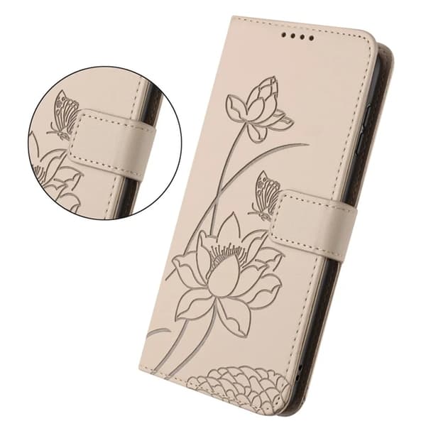 iPhone 17 Pro Max Konstläder Plånboksfodral Lotus Imprint - Beige Beige