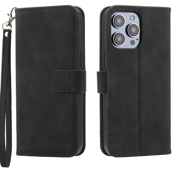 DIERFENG DF-03 Plånboksfodral för iPhone 15 Pro Max Konstläder - Svart