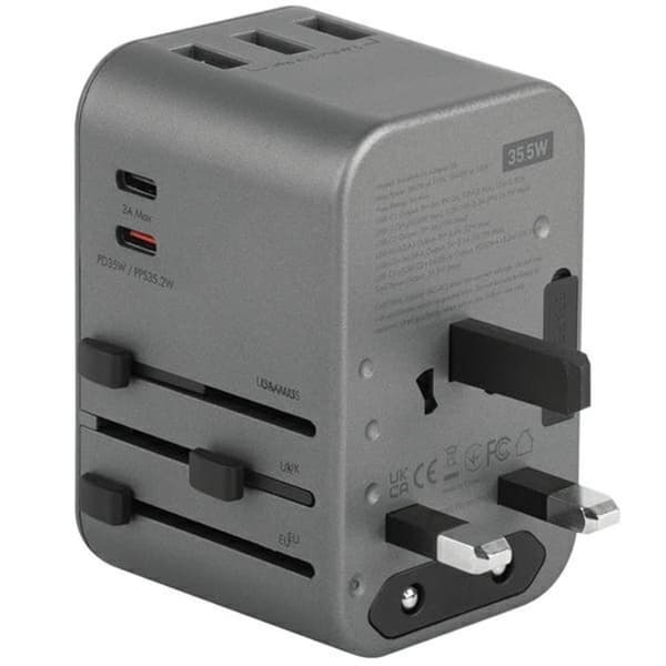Energea Rejselader 35,5W 2xUSB-C 3xUSB-A PD-PPS-QC 3.0 Svart