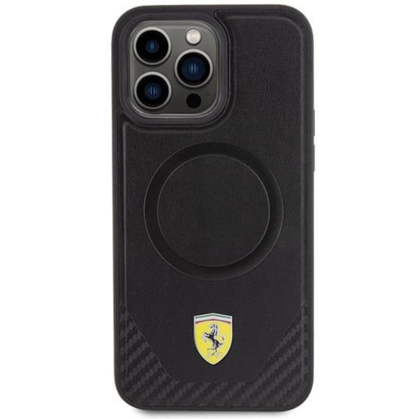Ferrari iPhone 15 Pro Mobilskal Magsafe Carbon Metal Logo Black
