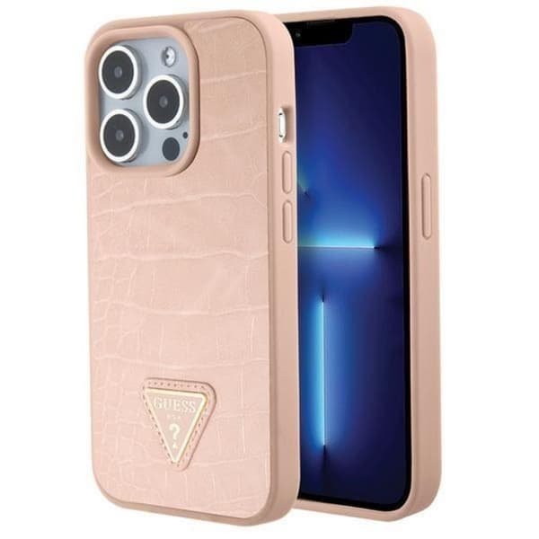 Guess iPhone 15 Pro Max Mobilskal Croco Triangle Metal Logo Rosa