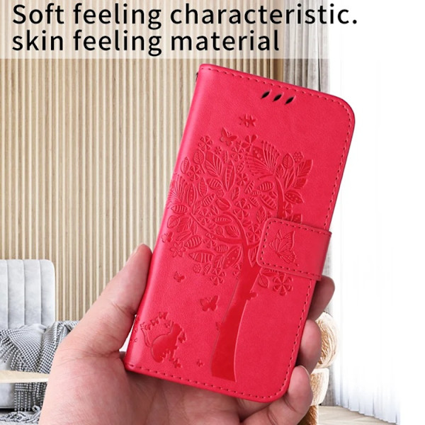 iPhone 17 Konstläder Plånboksfodral Tree Pattern - Rosa Rosa