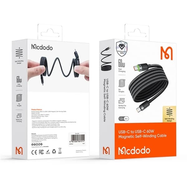 MCDODO USB-C - USB-C 60W Kabel 1.2m CA-2000 - Svart Svart