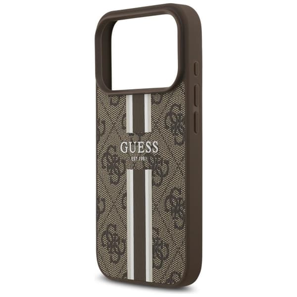 Guess telefontaske til iPhone 17 Pro MagSafe 4G trykte striber - brun Brun