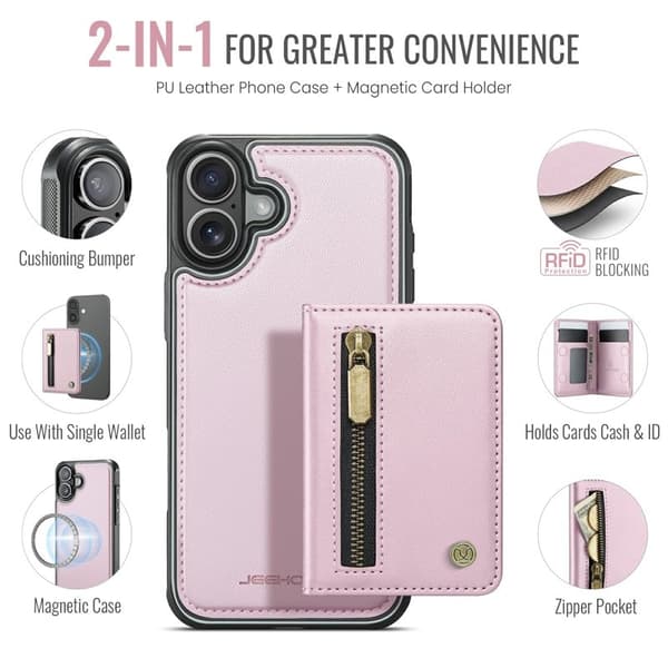 JEEHOOD J12 Mobilskal till iPhone 17 Magnetiskt Konstläder Rosa