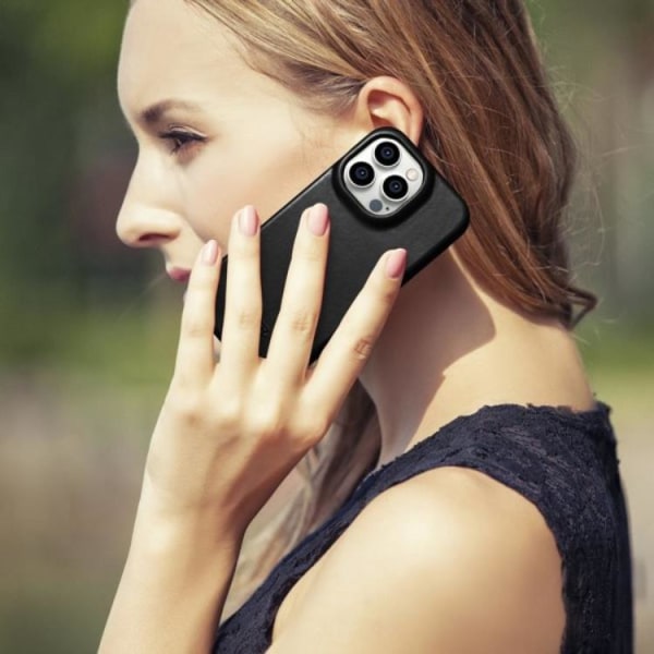iCarer iPhone 14 Pro lompakkokotelo Magsafe CE -nahka - musta