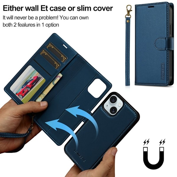 LC.IMEEKE L2 Series iPhone 15 Plus Plånboksfodral Konstläder - Blå