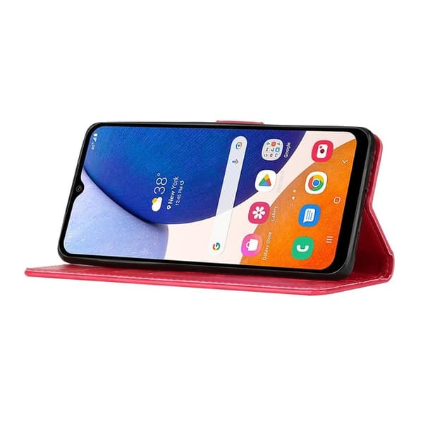 Samsung Galaxy S26 Plus Plånboksfodral Konstläder Fjäril Blommor - Röd
