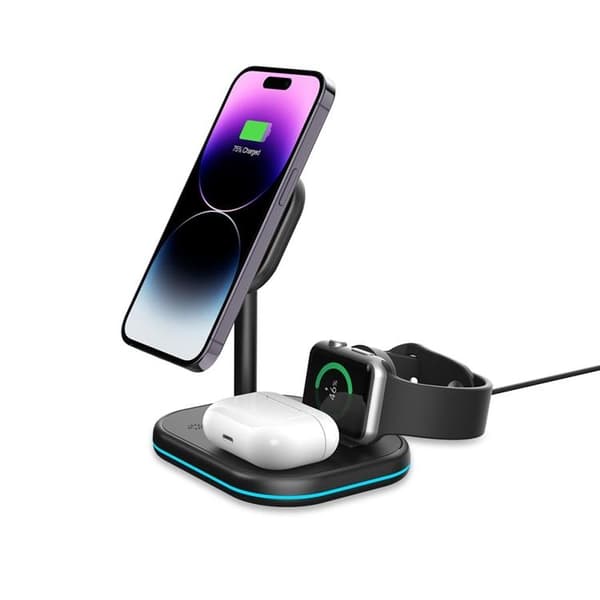Tech-Protect 3-i-1 Magsafe Trådløs oplader iPhone/Apple Watch/Ai Svart