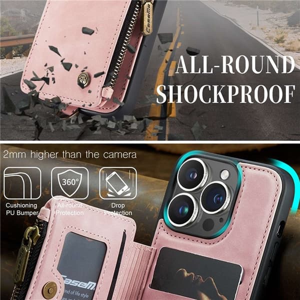CASEME iPhone 14 Pro Plånboksfodral C20 Zipper Kickstand - Rosa Rosa