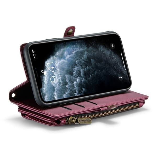 CASEME iPhone 11 Pro Max Plånboksfodral Konstläder med kortfack Vinröd