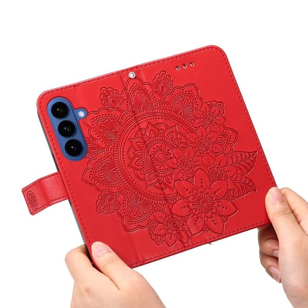 Samsung Galaxy S26 Plus Plånboksfodral Blommönster Konstläder Ställ - Röd