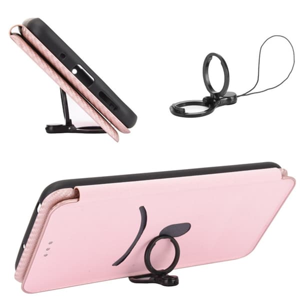 OnePlus 15 Plånboksfodral Carbon Fiber Drop-Proof Konstläder Roséguld
