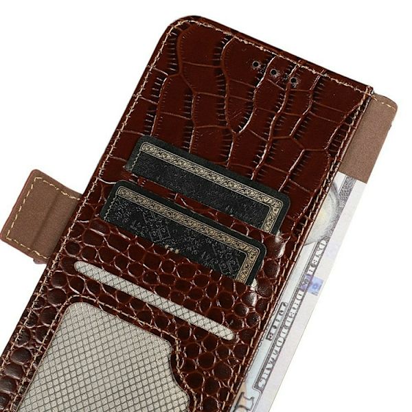 iPhone 17 Plånboksfodral Äkta Läder Crocodile - Brun Brun