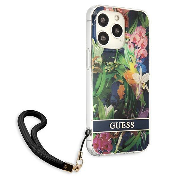 Guess iPhone 13 Pro Max Skal Flower Strap - Blå