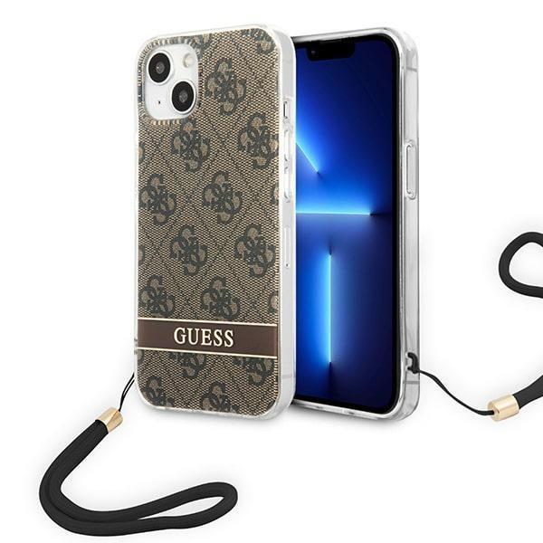 GUESS iPhone 14 Cover 4G Print Strap - Brun