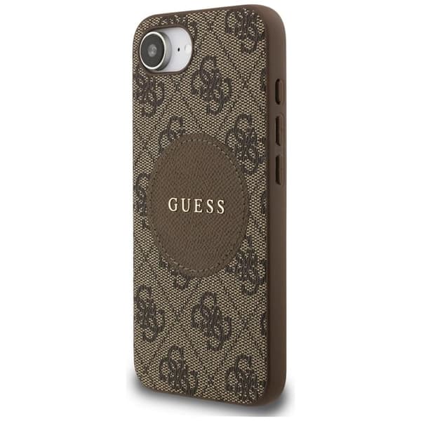 Guess Mobilskal till iPhone 16e MagSafe 4G Circle Classic Logo Brun
