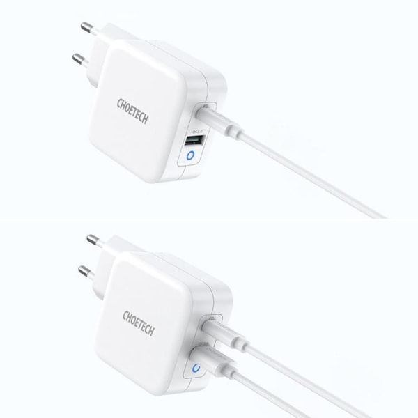 Choetech Vægoplader USB-A Til USB-C 65W - Hvid