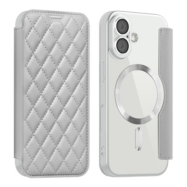 iPhone 17 Plånboksfodral MagSafe Rhombus Konstläder - Grå Grå