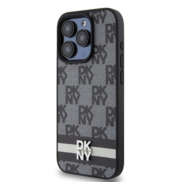 DKNY iPhone 15 Pro Max Mobilskal Läder Checkered Mono Pattern Svart