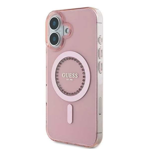 Guess telefontaske til iPhone 16 MagSafe IML Rhinestone - Lyserød Rosa