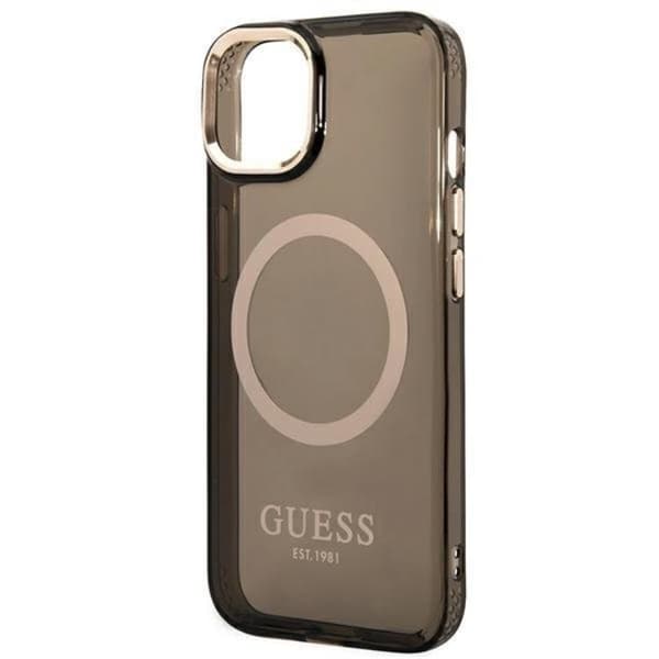 GUESS iPhone 14 Plus -kuori Magsafe Gold Outline Translucent - Musta Black