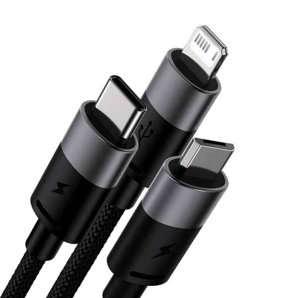 Baseus 3-i-1 USB-C/Lightning/Micro-USB-kabel 1,2 m - Sort