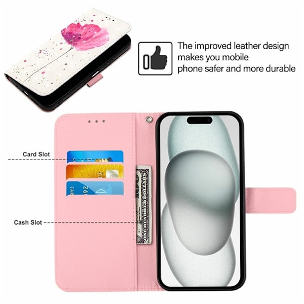 iPhone 16 Pro Max Plånboksfodral Printing Pattern Med Rem Rosa
