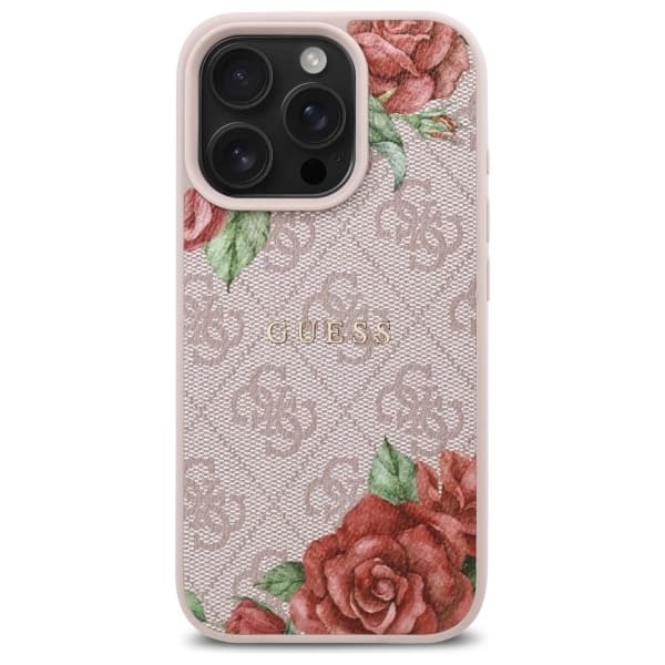Guess telefonetui til iPhone 16 Pro MagSafe 4G Blomsterprint - Lyserød Rosa