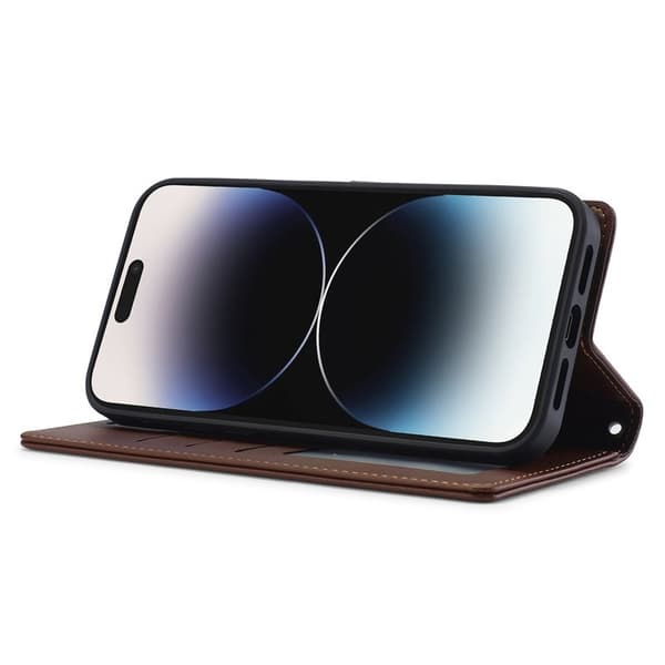 LC.IMEEKE L2 Series iPhone 15 Pro Plånboksfodral Konstläder - Brun