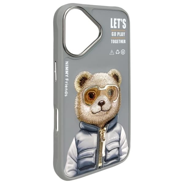 Nimmy Telefontaske til iPhone 16 Cool & Cute 2.0 Bear - Grå Grå