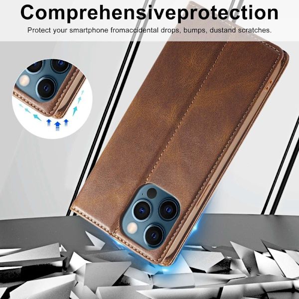 LC.IMEEKE iPhone 12 Pro Max Plånboksfodral Konstläder - Brun