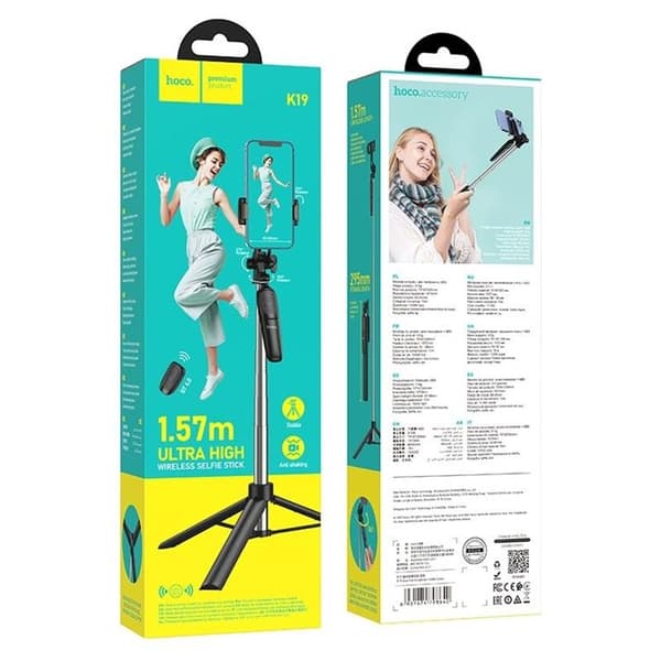 Hoco Tripod Selfie Stick Bluetooth med Fjärrkontroll K19 - Svart