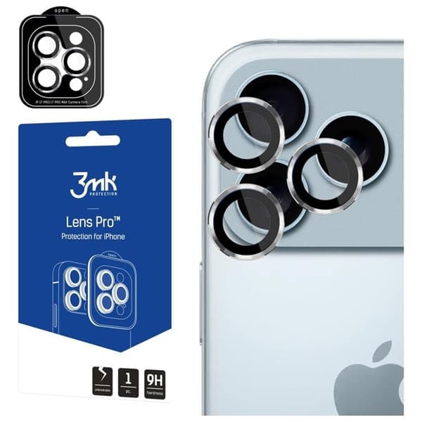 3MK iPhone 17 Pro Max/17 Pro kameralinsedæksel hærdet glas Linse Pro Silver