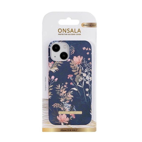 ONSALA iPhone 14 Cover Mørk Blomst - Blå
